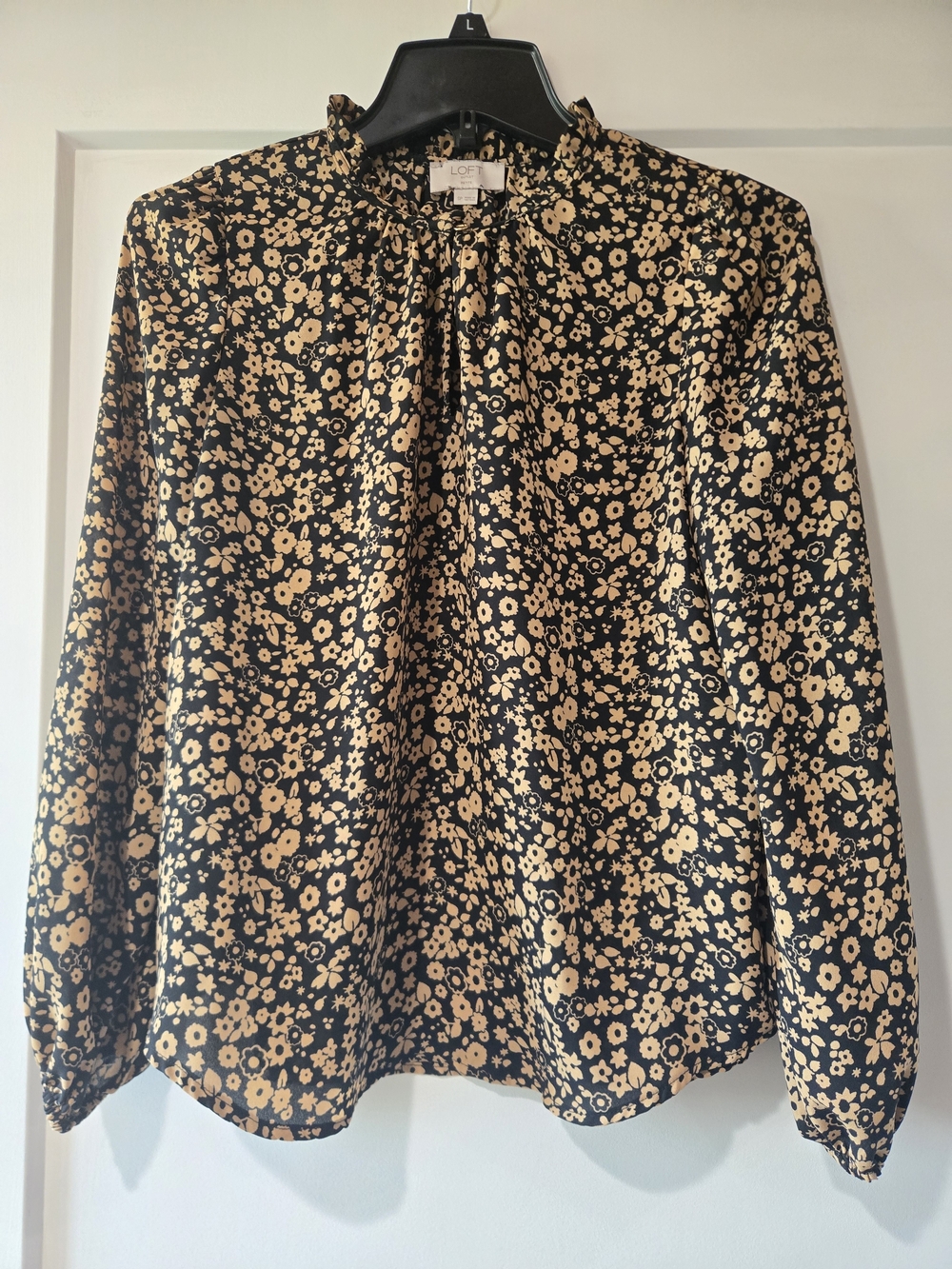 LOFT Black Blouse with Tan Floral Print